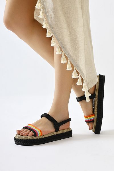 Limoya Velika Black - Multicolored Thick Soled Rope Women's Sandals