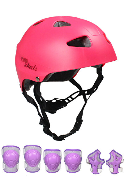 Sportaj Pembe Kask Lila Koruyucu Çocuk Donanım Seti Kaykay Bisiklet Scooter P...