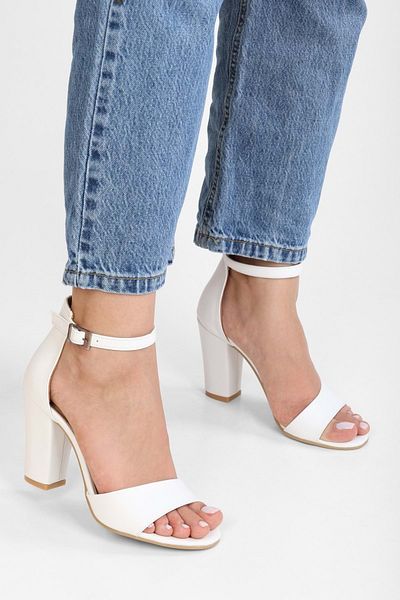 Shoeberry Glamm White Single Strap Thick Heel Women's Shoes