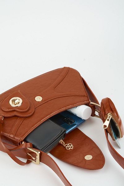 Vivaq Women's Lotus Tan Baguette Wallet Design Faux Leather Snap Closure Hand and Shoulder Bag
