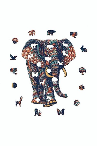 Sipylum Benzersiz Şekilli Yapboz Ahşap Puzzle Mandala Desen Fil 2 Jigsaw A4 Boy