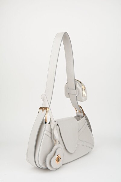 Vivaq Women's Lotus Light Gray Baguette Wallet Design Faux Leather Snap Closure Hand and Shoulder Bag