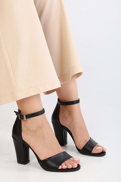 Shoeberry Glamm Women's Black Single Strap Thick Heel Shoes