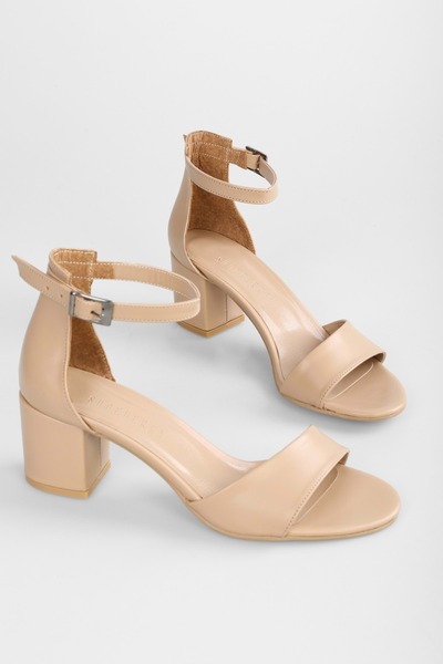 Shoeberry Aria Single Striped Nude Color Thick Heel Women's Shoes