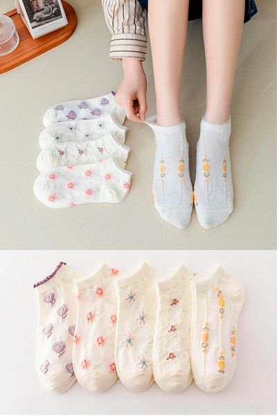İbrahim Berk Cotton Booties Summer - Patterned Short Socks, Ankle Length 5 Pairs of Booties Socks