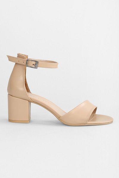 Shoeberry Aria Single Striped Nude Color Thick Heel Women's Shoes