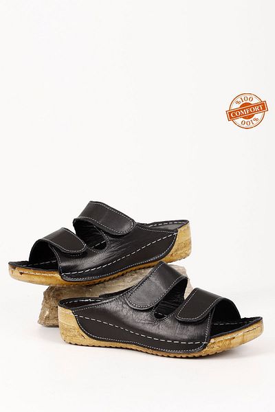 GÖNDERİ(R) Black Heel Genuine Padding Sole Leather Women's Slippers 42432