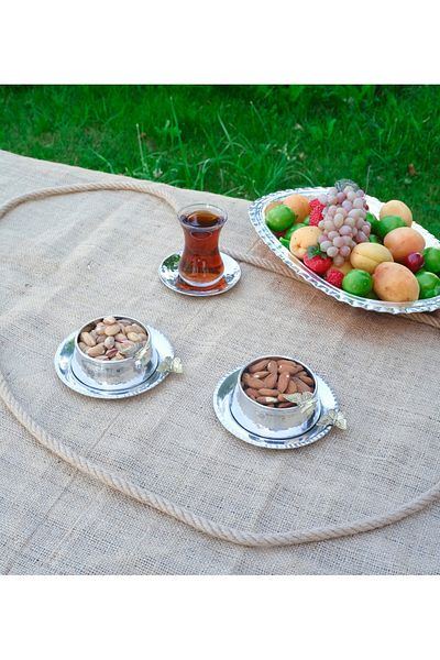 Bakır Concept Copper Snack Bowl with Butterfly Detail and Plate Model Silver Color Set of 2 4 Pieces