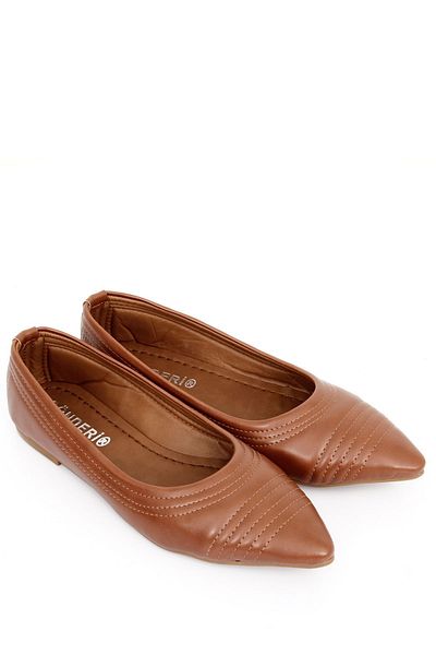 GÖNDERİ(R) Tan Pointed Toe Flat Sole Women's Ballerinas 37220