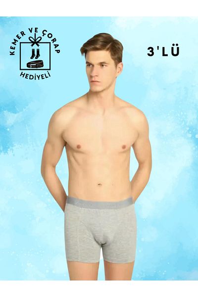 Tutku Black and Gray Boxer - 3-Piece Socks and Belt with Gift