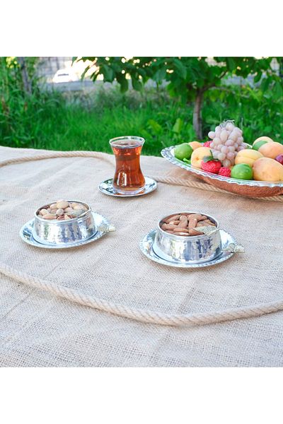Bakır Concept Copper Snack Bowl with Butterfly Detail and Plate Model Silver Color Set of 2 4 Pieces