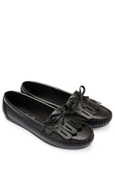 GÖNDERİ(R) Black Heel Round Toe Flat Sole Tasseled Bow Women's Ballerinas 30226