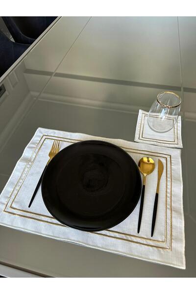 LİNDA MİA طقم مناديل تقديم وكوكتيل أمريكية مطرزة مكون من 6 قطع مكونة من 2 سيرا