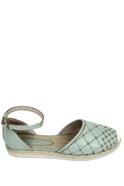 GÖNDERİ(R) Mátově zelené dámské baleríny s kulatou špičkou a plochým podpatkem s otevřenými stranami kotníku 38803