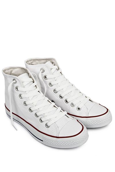 GÖNDERİ(R) White Linen Laced Women's Daily Sports Boots Flat Sole Linen Sneaker 35777