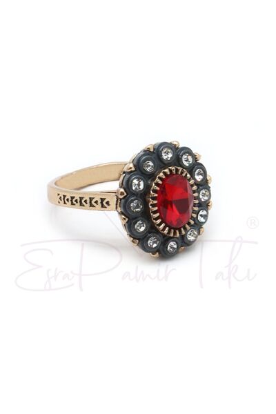 Red White Zircon Stone Diamond Mounted Ring