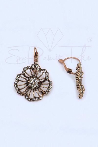 Esra Pamir Zircon Stone Diamond Mounted Flower Earrings
