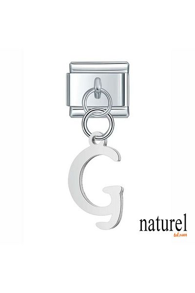 Naturel Tılsım 9mm ''G' Letter Charm - Italian Stainless Steel