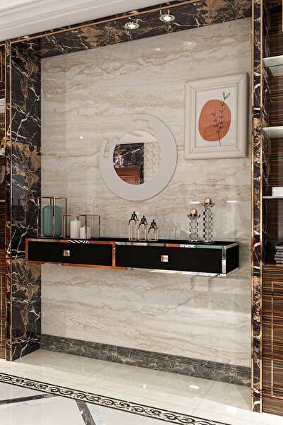 Givayo Mobilya Ada Duvara Monte Dresuar 120 Cm Gümüş Bantlı Siyah