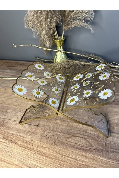 Sultan Tasarım Masa Üstü Özel Tasarım Gerçek Kurutulmuş Papatyalı Altın Varak...