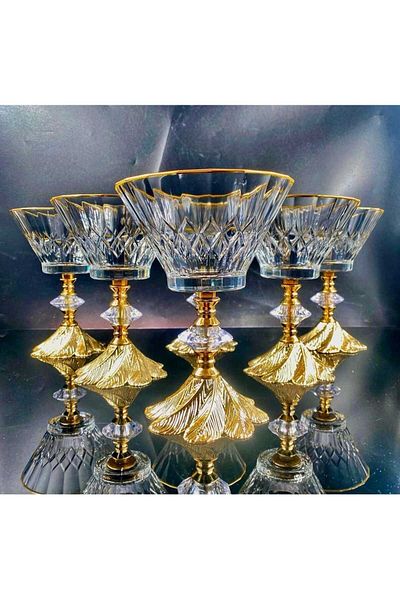 Elta Collection 6 Pieces Gold Detailed Metal Leg Magnolia-Bowl-Ice Cream-Candy Bowl-Candy Bowl Set