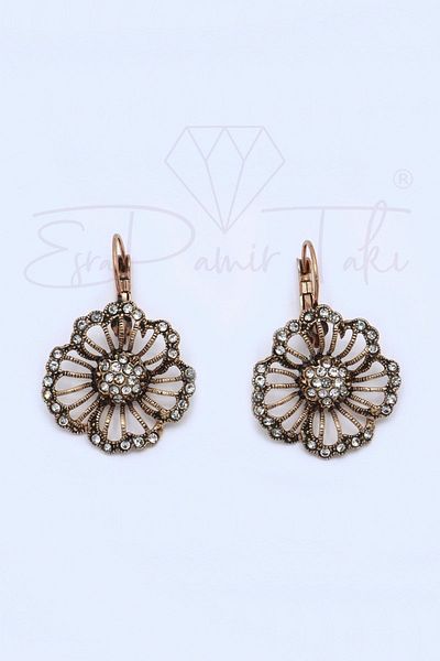 Esra Pamir Zircon Stone Diamond Mounted Flower Earrings