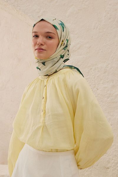 Fresh Pastel Yellow Patterned Bridget Cotton Voile Scarf