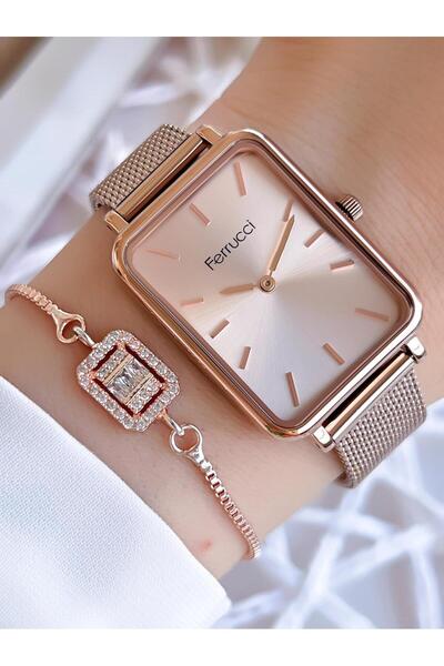 Ferrucci ساعة يد نسائية مقاومة للماء بطول 30 متر للموسم الجديد - حبل فولاذي B...