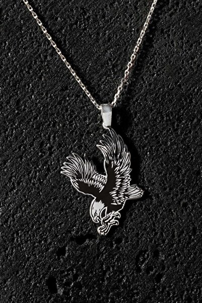 Takıdepo Kartal Model Siyah Mineli Gümüş Kolye