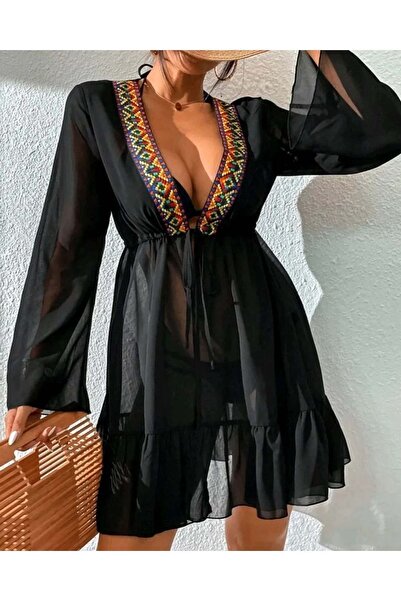 nuriçgiyim Lenna Ethnic Patterned Chiffon Pareo