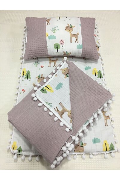 BUSEBABYHOME طقم فتحة سفلية ووسادة وبطانية من الموسلين مكون من 3 قطع