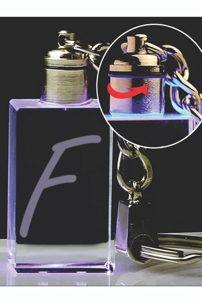 MERTKRİSTAL Letter F Keychain, Letter Keychain, Glass Engraved Keychain