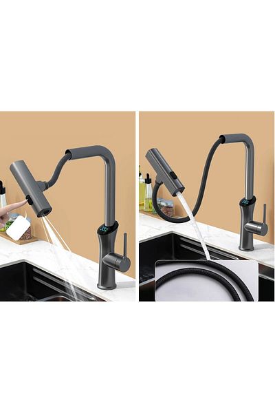OEM Anthracite Digital Kitchen Sink Faucet - 3 Functions, Fountain