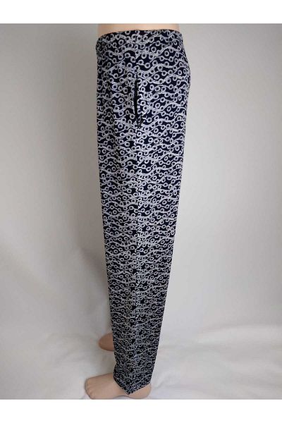 YAŞAR TRİKO Navy Blue Patterned Viscose Women's Bottom Clothing - Double Pocket, Elastic Waist, Summer Door