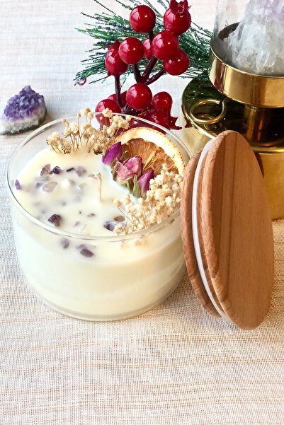 Bulud Design Ametist Enerji Taşlı Yasemin Kokulu Dekoratif Cam Kavanoz Mum St...