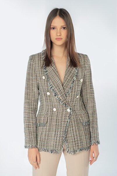 Alfazzo Kadın Desenli Yünlü Ceket