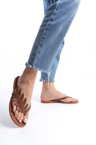 DaphneSandals Genuine Leather Tan Women's Slippers - M5802
