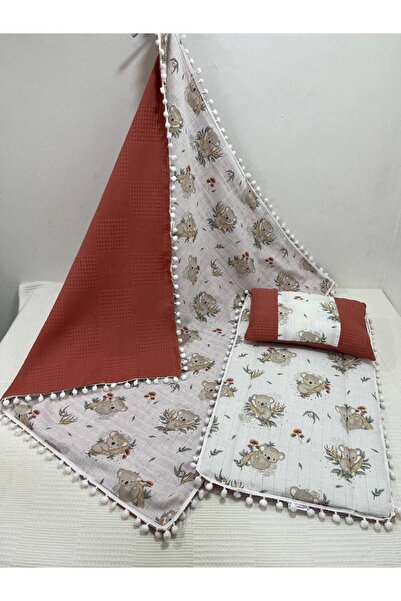 BUSEBABYHOME طقم مكون من 3 قطع من البلاط والموسلين والبوبوم ووسادة وبطانية