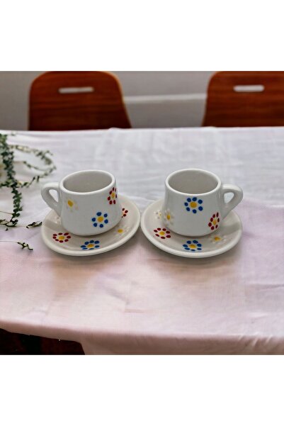 şeffafavm كوب سيراميك مصنوع يدويًا بنمط النقش الزهري من قطعتين