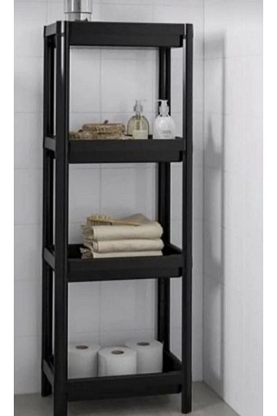 Carpekitchen Unitate de rafturi pentru baie și bucătărie cu 4 niveluri Organizator negru pentru baie și bucătărie Suport pentru șampon, dulap, dulap