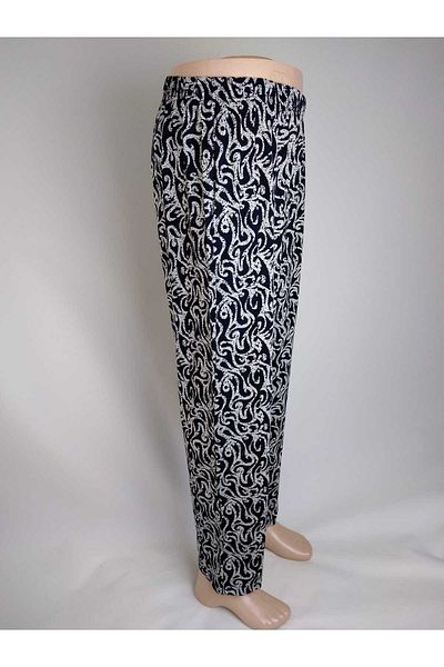 YAŞAR TRİKO Navy Blue Patterned Viscose Women's Bottom Clothing - Double Pocket, Elastic Waist, Summer Door
