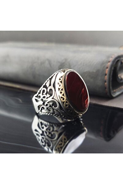 vogutima jewelery&silver by timuçin mavili Gümüş Yüzük - Düz Kırmızı Kehribar...