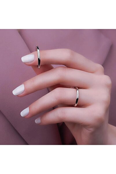 vogutima خاتم فولاذي للرجال والنساء - خاتم زفاف أبيض اللون رفيع للغاية مقاس 2...