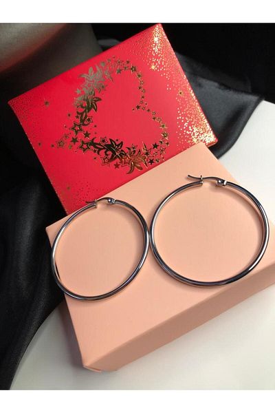 vogutima 4.0mm White Steel Hoop Earrings - Gift for Lover, Wife, Mom and Friend