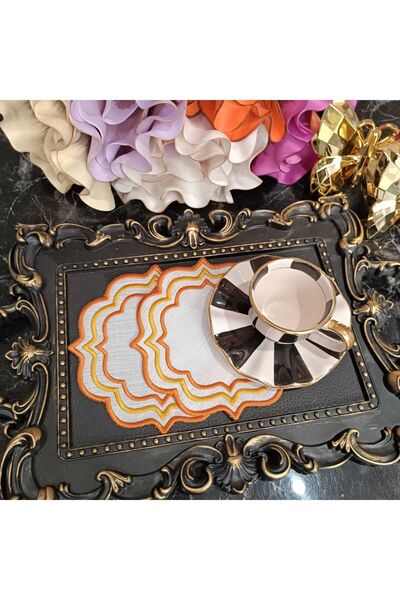 LASETU منديل كوكتيل مفصل باللون الأصفر ومنديل تقديم القهوة 2 قطعة