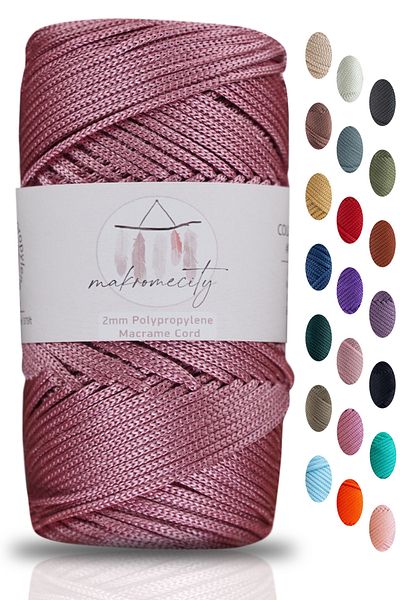 Makromecity Premium 100 Gr Πολυεστερικό Μακραμέ Σχοινί Dusty Rose 2mm - 120 M Σχοινί φορτιστή και κλωστή τσάντας