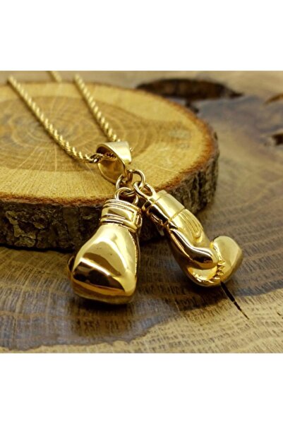 vogutima Erkek Kadın Çelik Kolye - Boks Eldiveni Vip Altın Çift • Işıklı Kutuda • Sevgiliye • Eşe Zincir