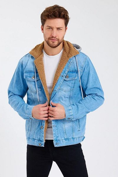 DAMGA JEANS Палто с качулка с кожена подплата Ледено синьо