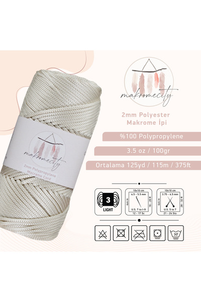 Makromecity Premium 100 Gr Polyester Makrome Ipi Ekru 2mm - 120 M Supla Ip Ve Çanta Ipliği