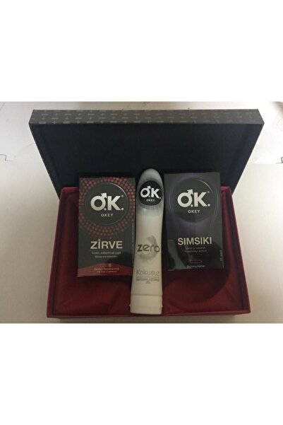 Okey Kırmızı Özel Kutuda Prezervatif Ve Kayganlaştırıcı 3'lü Seti